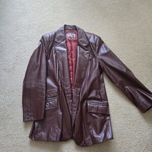 Etienne Aigner Burgundy Leather Jacket